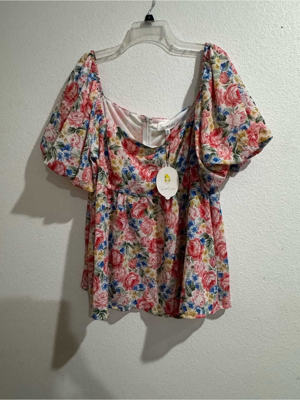 Puff-Sleeve Floral Blouse - Pink Multi by Sweet Lemon